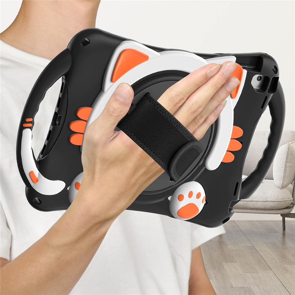 Hand Band Design Hybrid Cover with 360° Rotary Kickstand for iPad 9.7-inch (2018)/(2017)/Pro 9.7 inch (2016)/Air 2 - Black/Orange-8