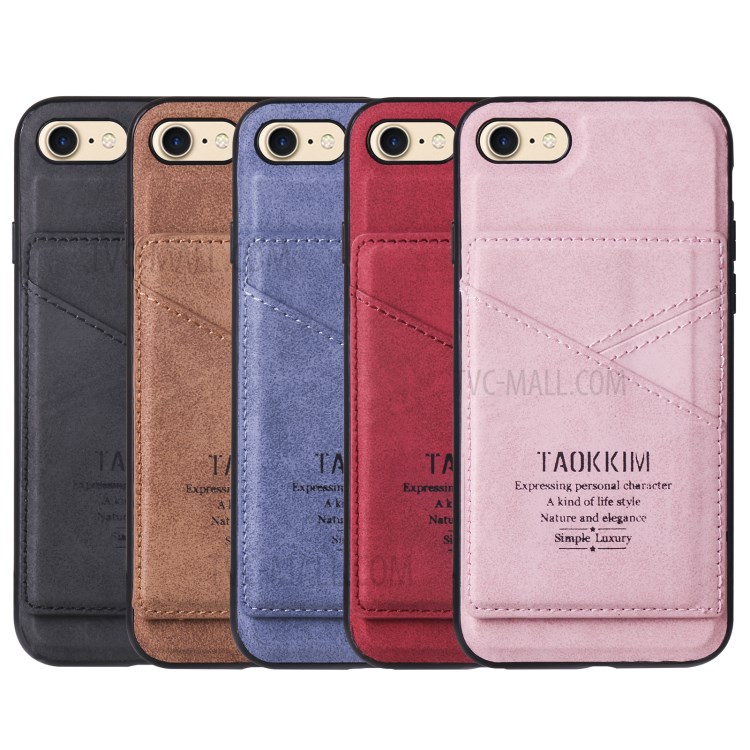 TAOKKIM Vintage Style Kickstand Card Holder Design PU Leather Coated TPU Phone Cover Shell for iPhone 7/8/SE (2nd Generation) - Black-6