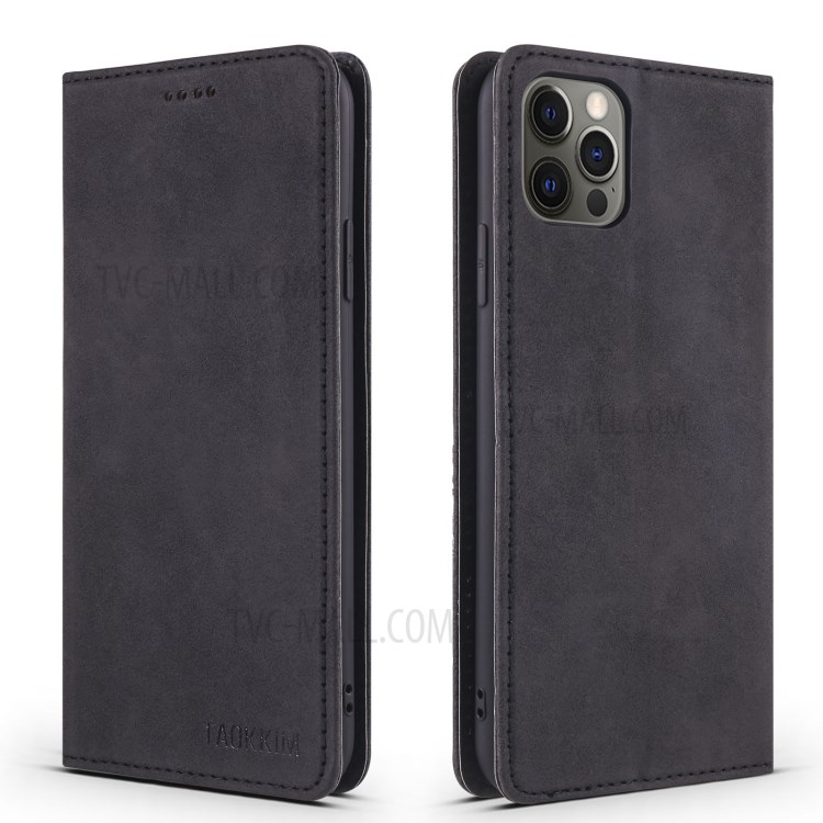 TAOKKIM Retro Style Auto-absorbed Leather Phone Cover Case for iPhone 11 Pro - Black-1