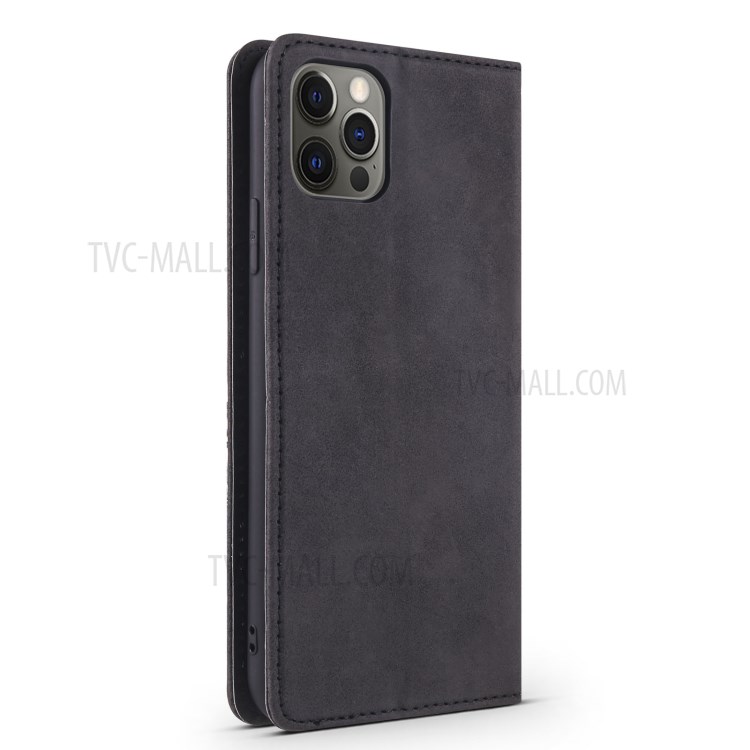 TAOKKIM Retro Style Auto-absorbed Leather Phone Cover Case for iPhone 11 Pro - Black-3