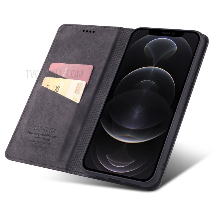 TAOKKIM Retro Style Auto-absorbed Leather Phone Cover Case for iPhone 11 Pro - Black-5
