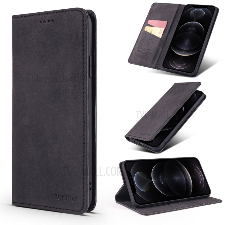 TAOKKIM Retro Style Auto-absorbed Leather Phone Cover Case for iPhone 11 Pro - Black-8