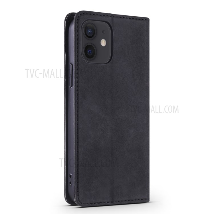 TAOKKIM Vintage Style Card Holder Stand Design Leather Phone Cover Case for iPhone 12 / 12 Pro - Black-3
