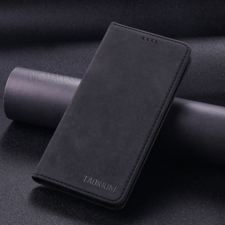 TAOKKIM Vintage Style Card Holder Stand Design Leather Phone Cover Case for iPhone 12 / 12 Pro - Black-6
