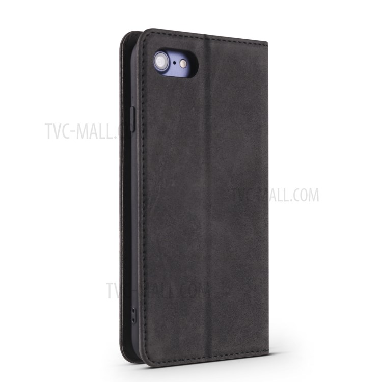 TAOKKIM Vintage Magnetic Auto-absorbed PU Leather Stand Phone Case with Card Slots for iPhone 7/8/SE (2nd Generation) - Black-3