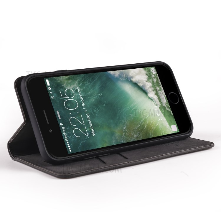 TAOKKIM Vintage Magnetic Auto-absorbed PU Leather Stand Phone Case with Card Slots for iPhone 7/8/SE (2nd Generation) - Black-4