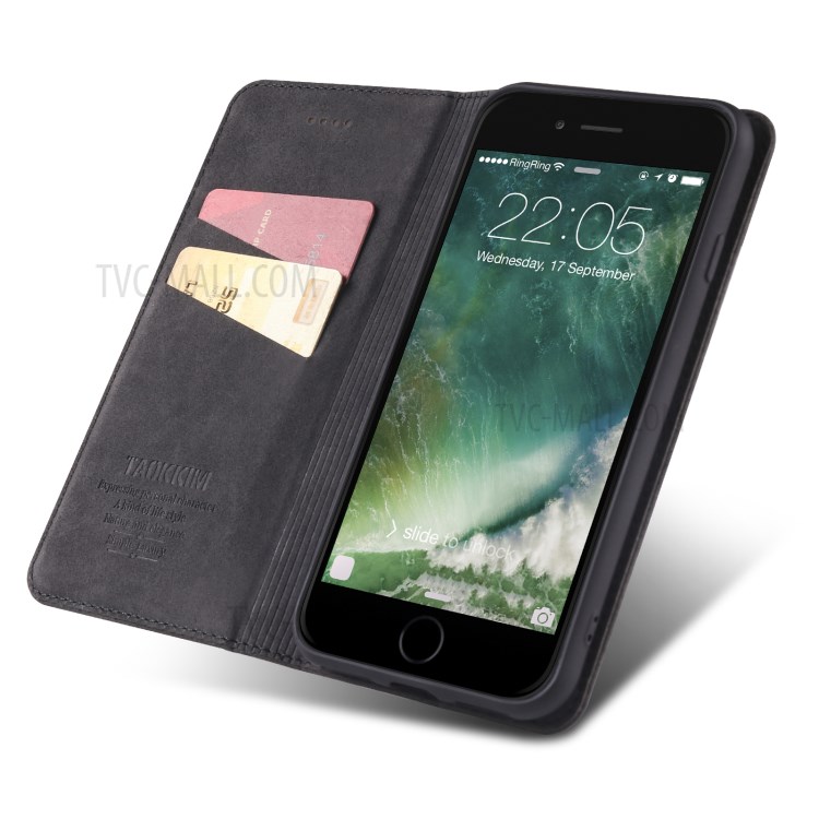TAOKKIM Vintage Magnetic Auto-absorbed PU Leather Stand Phone Case with Card Slots for iPhone 7/8/SE (2nd Generation) - Black-5