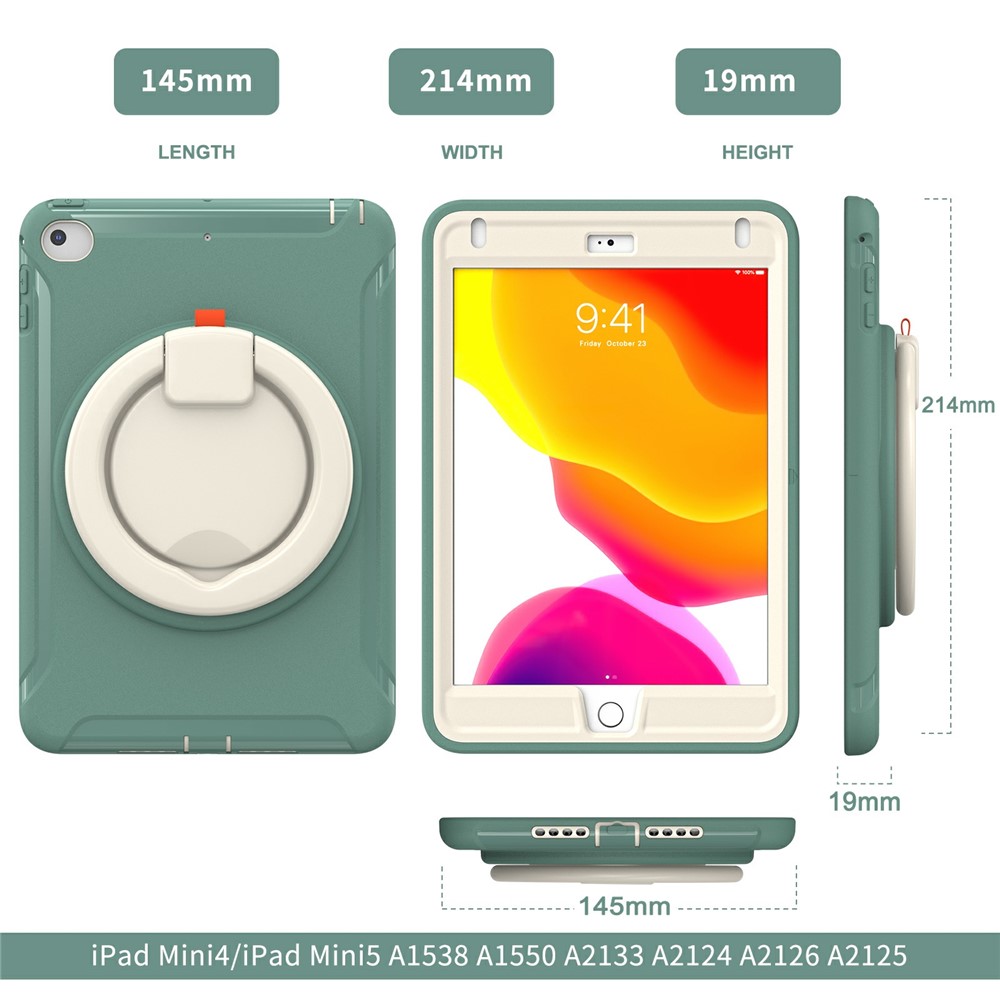 360° Rotary Kickstand Drop-Proof Tablet Protective Cover for iPad mini 4/(2019) 7.9 inch - Emerald Green-7