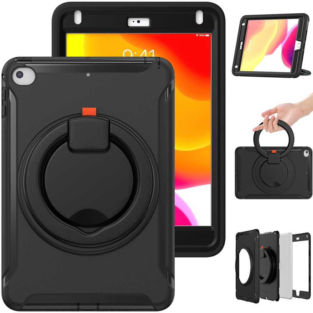 360° Rotary Kickstand Drop-Proof Tablet Protective Cover for iPad mini 4/(2019) 7.9 inch - Black/Black-1