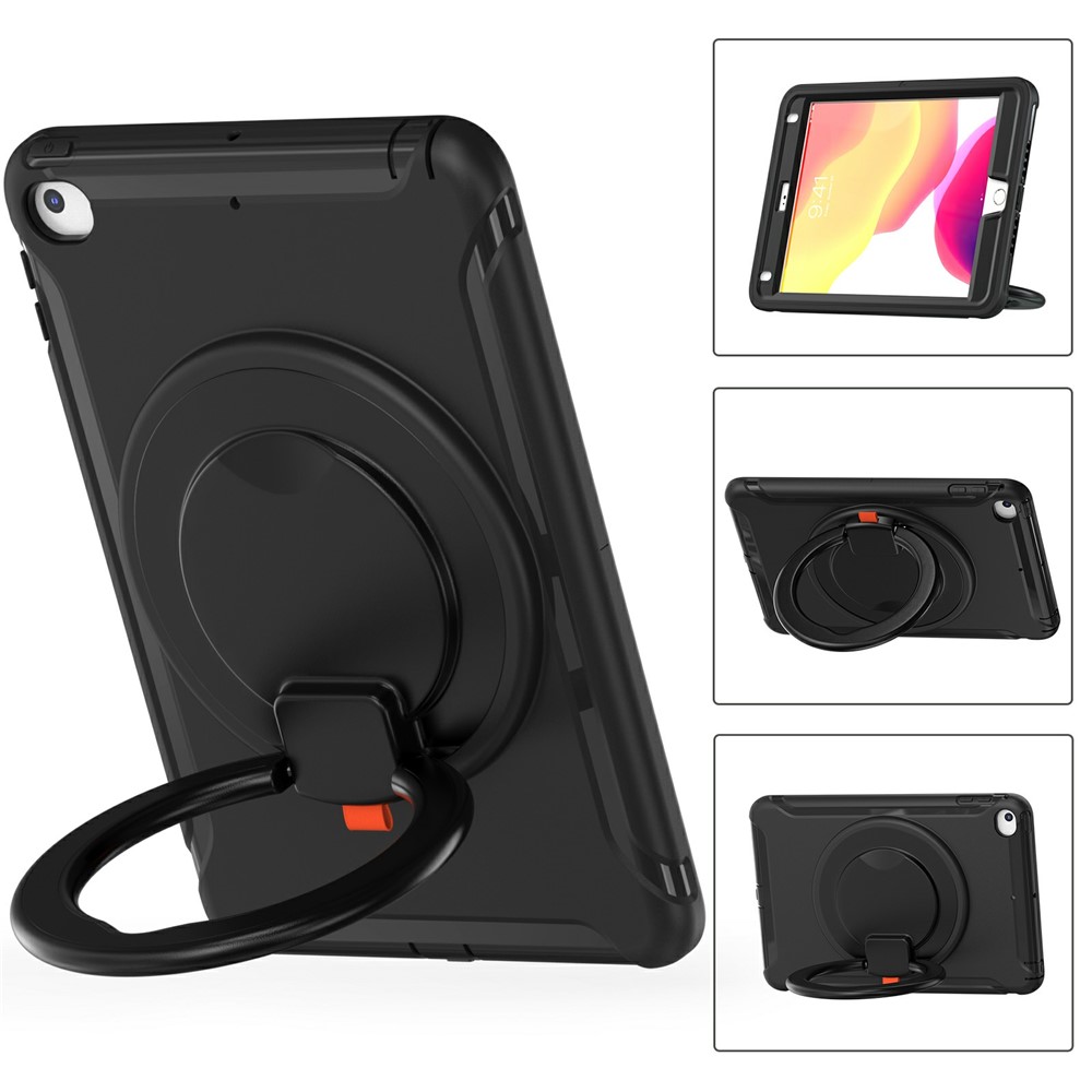 360° Rotary Kickstand Drop-Proof Tablet Protective Cover for iPad mini 4/(2019) 7.9 inch - Black/Black-12