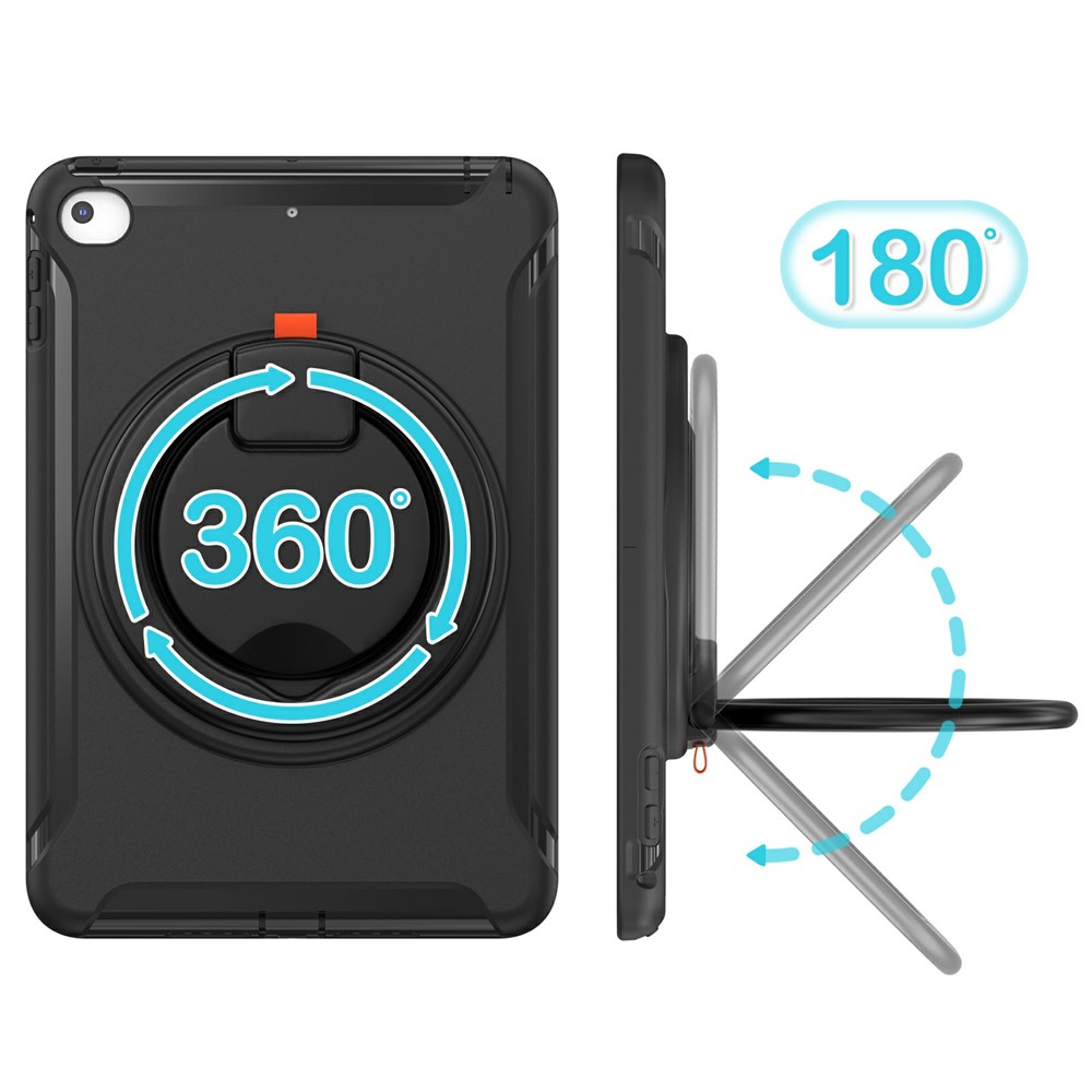 360° Rotary Kickstand Drop-Proof Tablet Protective Cover for iPad mini 4/(2019) 7.9 inch - Black/Black-6