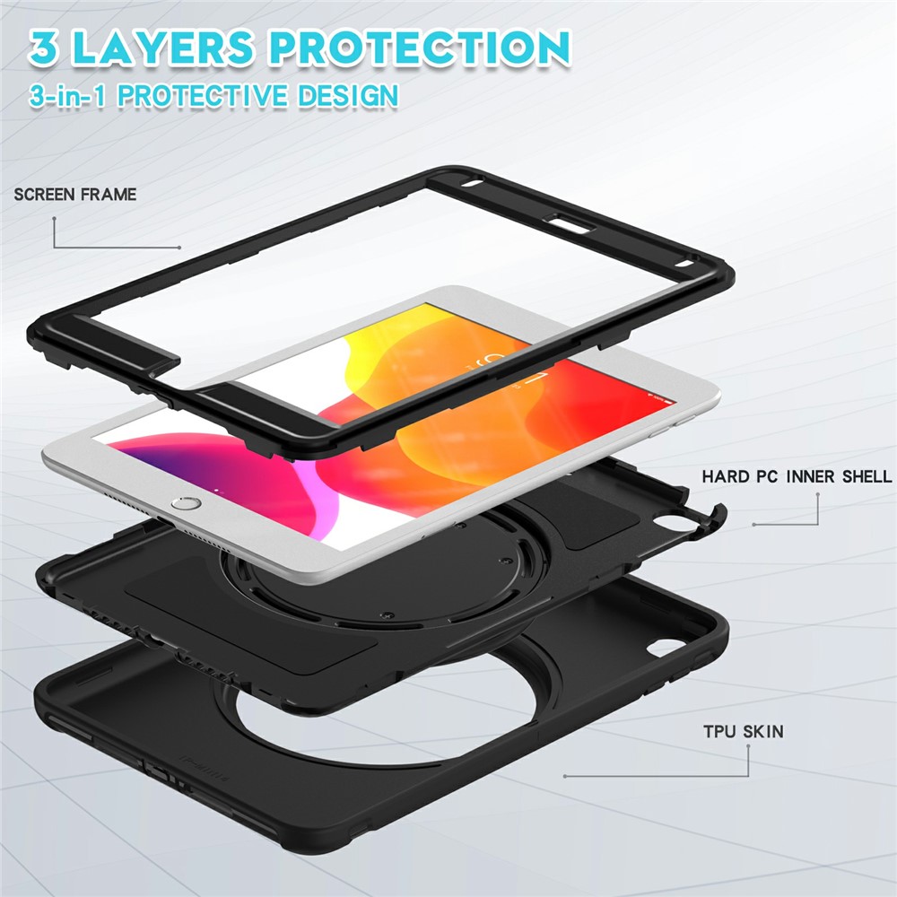 360° Rotary Kickstand Drop-Proof Tablet Protective Cover for iPad mini 4/(2019) 7.9 inch - Black/Black-8