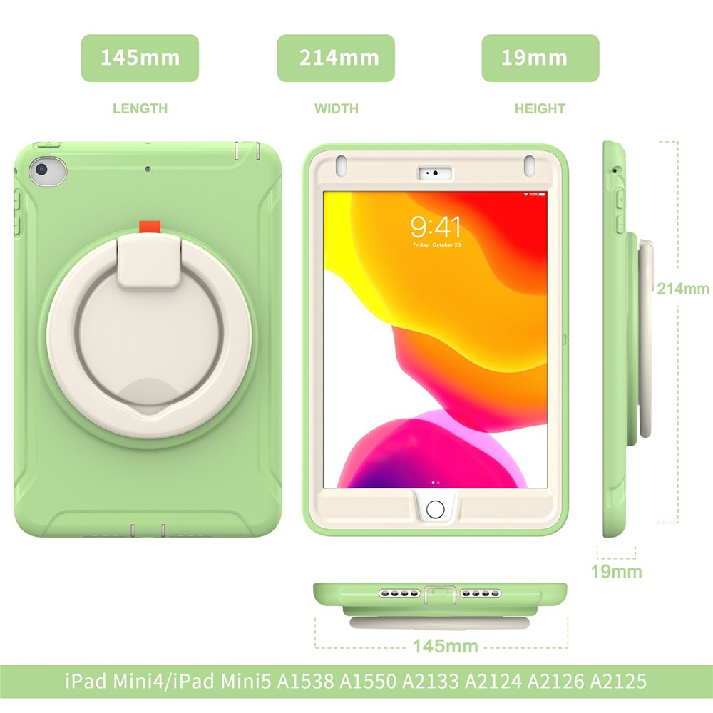 360° Rotary Kickstand Drop-Proof Tablet Protective Cover for iPad mini 4/(2019) 7.9 inch - Matcha Green-7