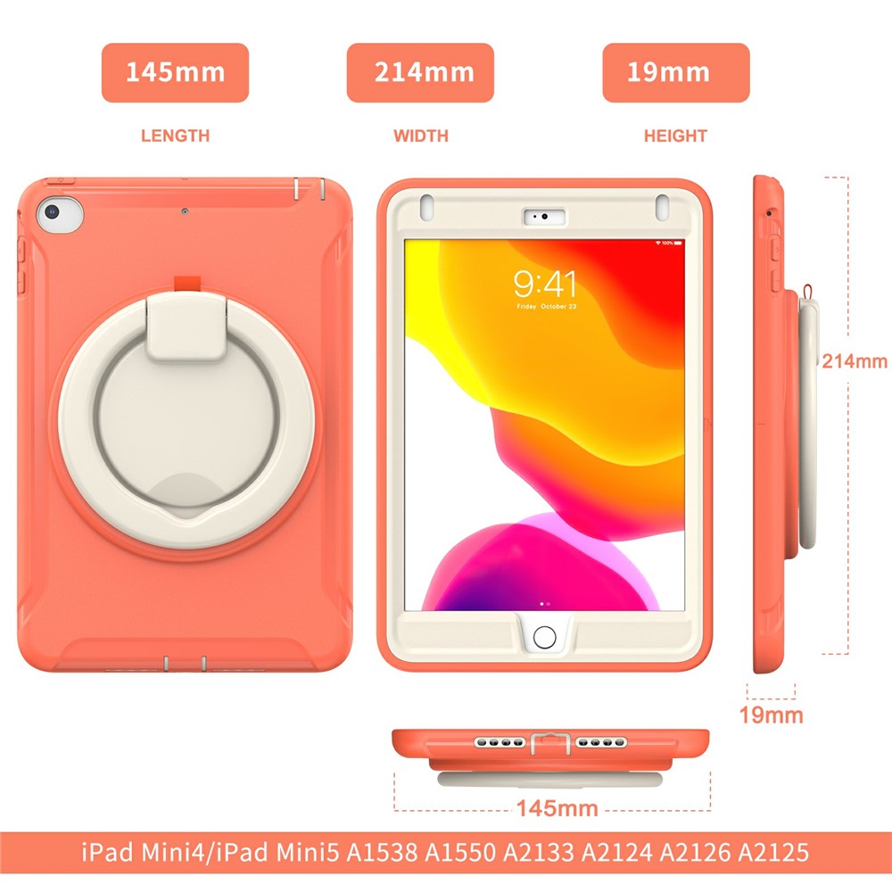 360° Rotary Kickstand Drop-Proof Tablet Protective Cover for iPad mini 4/(2019) 7.9 inch - Living Coral-7