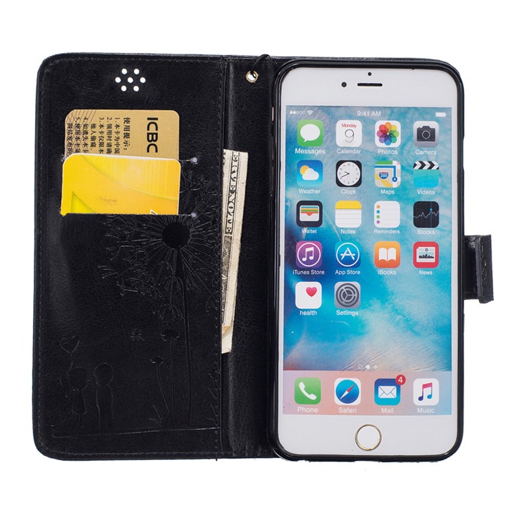 Dandelion and Lovers Leather Wallet Case for iPhone 6s 6 - Black-7