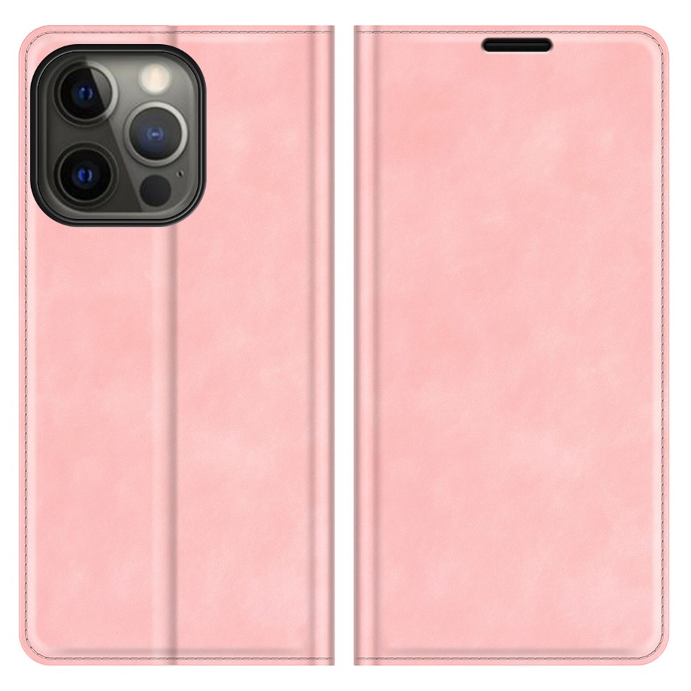 PU Leather Magnetic Auto-absorbed Wallet Stand Phone Shell Case for iPhone 13 Pro Max 6.7 inch - Pink-1
