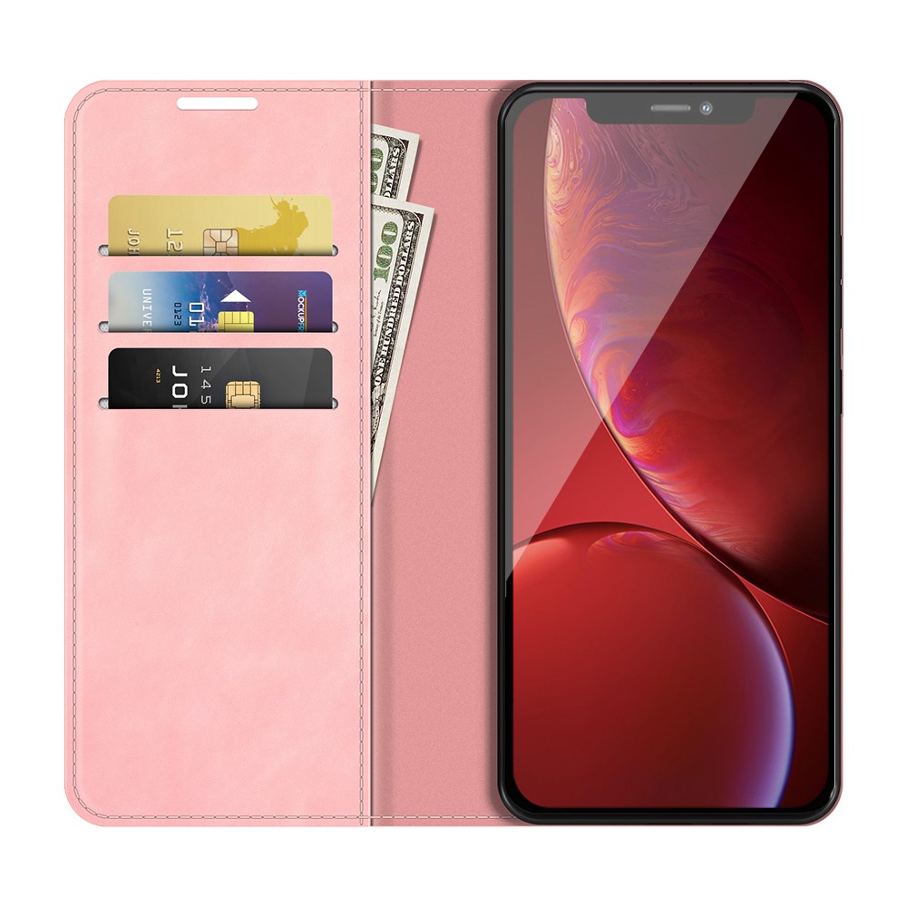 PU Leather Magnetic Auto-absorbed Wallet Stand Phone Shell Case for iPhone 13 Pro Max 6.7 inch - Pink-7