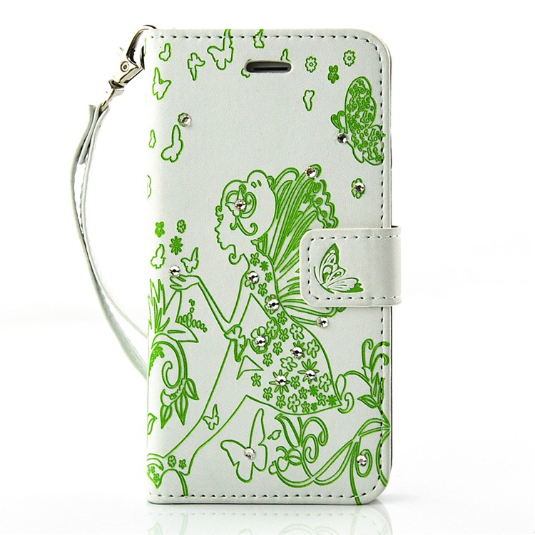 Diamond Imprint Butterfly Fairy Leather Stand Case for iPhone 6 6s - Green / White-1