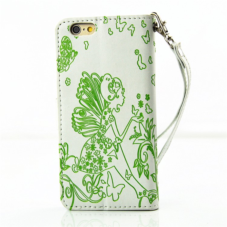 Diamond Imprint Butterfly Fairy Leather Stand Case for iPhone 6 6s - Green / White-2