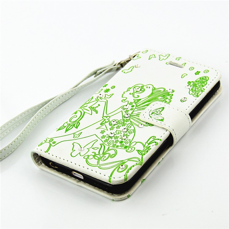 Diamond Imprint Butterfly Fairy Leather Stand Case for iPhone 6 6s - Green / White-3