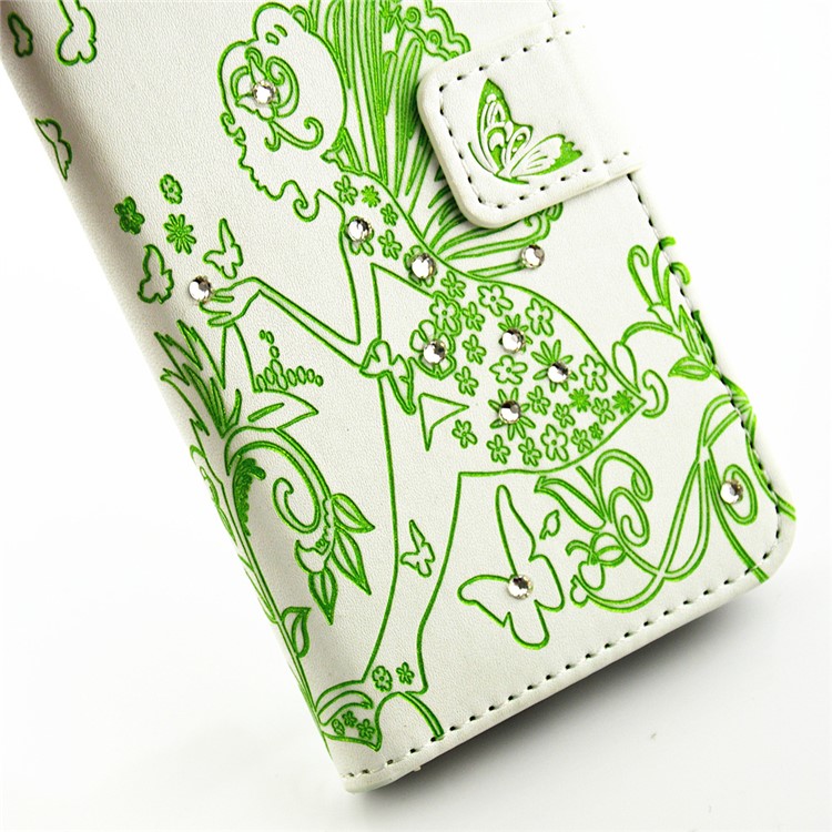 Diamond Imprint Butterfly Fairy Leather Stand Case for iPhone 6 6s - Green / White-5