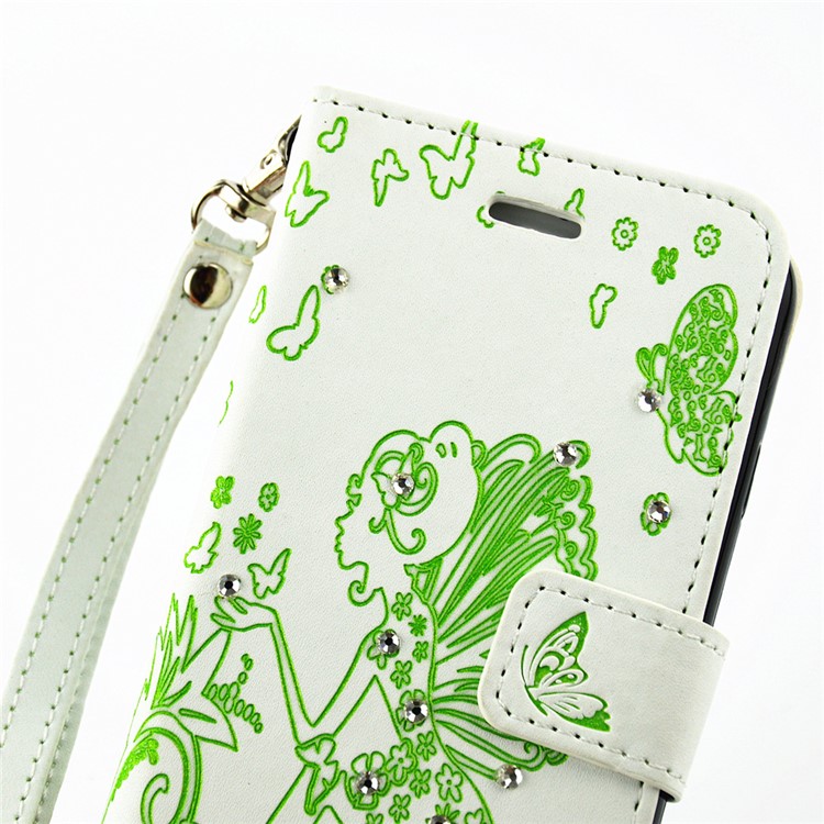 Diamond Imprint Butterfly Fairy Leather Stand Case for iPhone 6 6s - Green / White-6