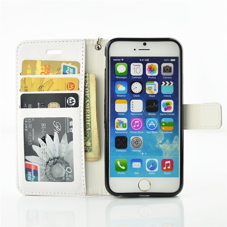 Diamond Imprint Butterfly Fairy Leather Stand Case for iPhone 6 6s - Green / White-8