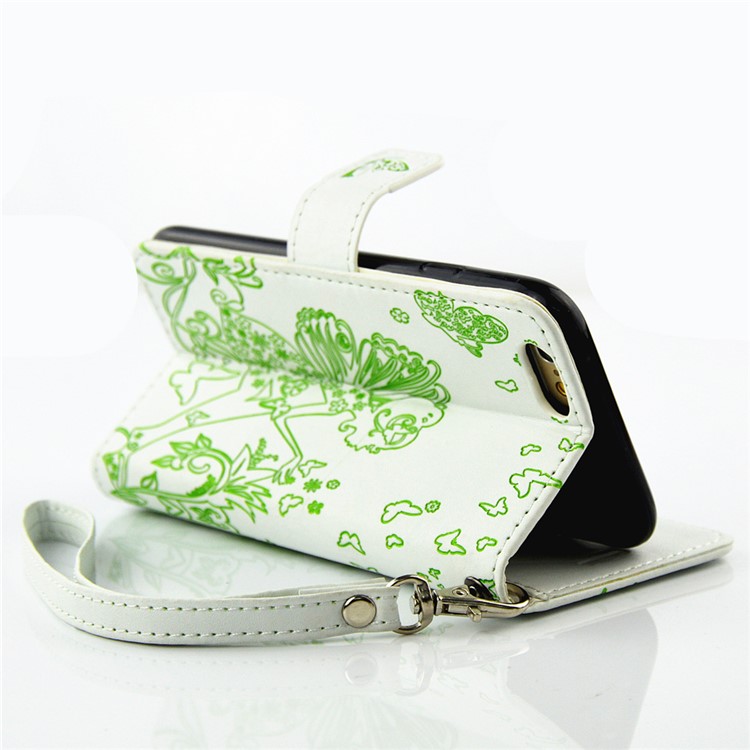 Diamond Imprint Butterfly Fairy Leather Stand Case for iPhone 6 6s - Green / White-9