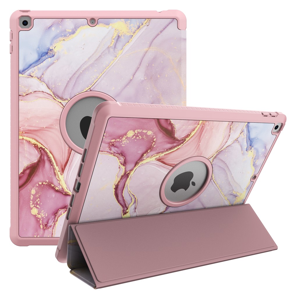Pattern Printing Tri-fold Stand PU Leather Tablet Case Cover for iPad 10.2 (2021)/(2020)/(2019) - Marble Pattern/Pink
