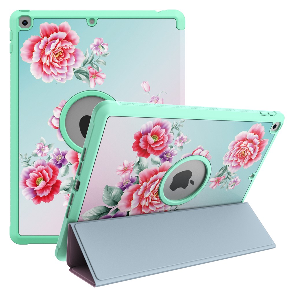 Pattern Printing Tri-fold Stand PU Leather Tablet Case Cover for iPad 10.2 (2021)/(2020)/(2019) - Flower/Red
