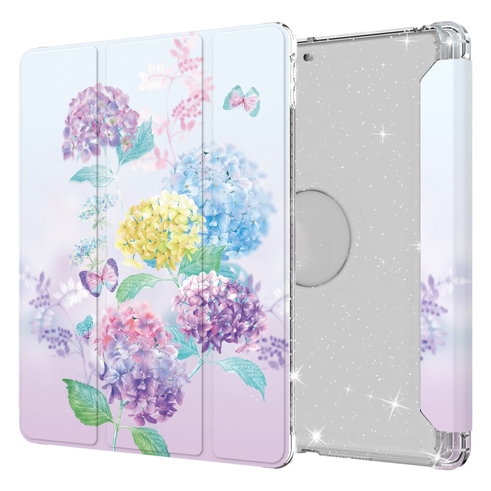 Pattern Printing Tri-fold Stand PU Leather Cover + Clear TPU Back Panel Tablet Shell Cover for iPad 10.2 (2021)/(2020)/(2019) - Flower/Colorful