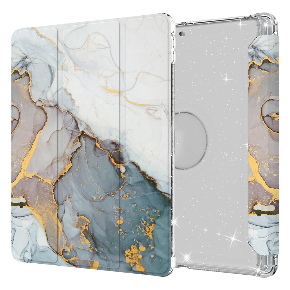 Pattern Printing Tri-fold Stand PU Leather Cover + Clear TPU Back Panel Tablet Shell Cover for iPad 10.2 (2021)/(2020)/(2019) - Marble Pattern/Grey
