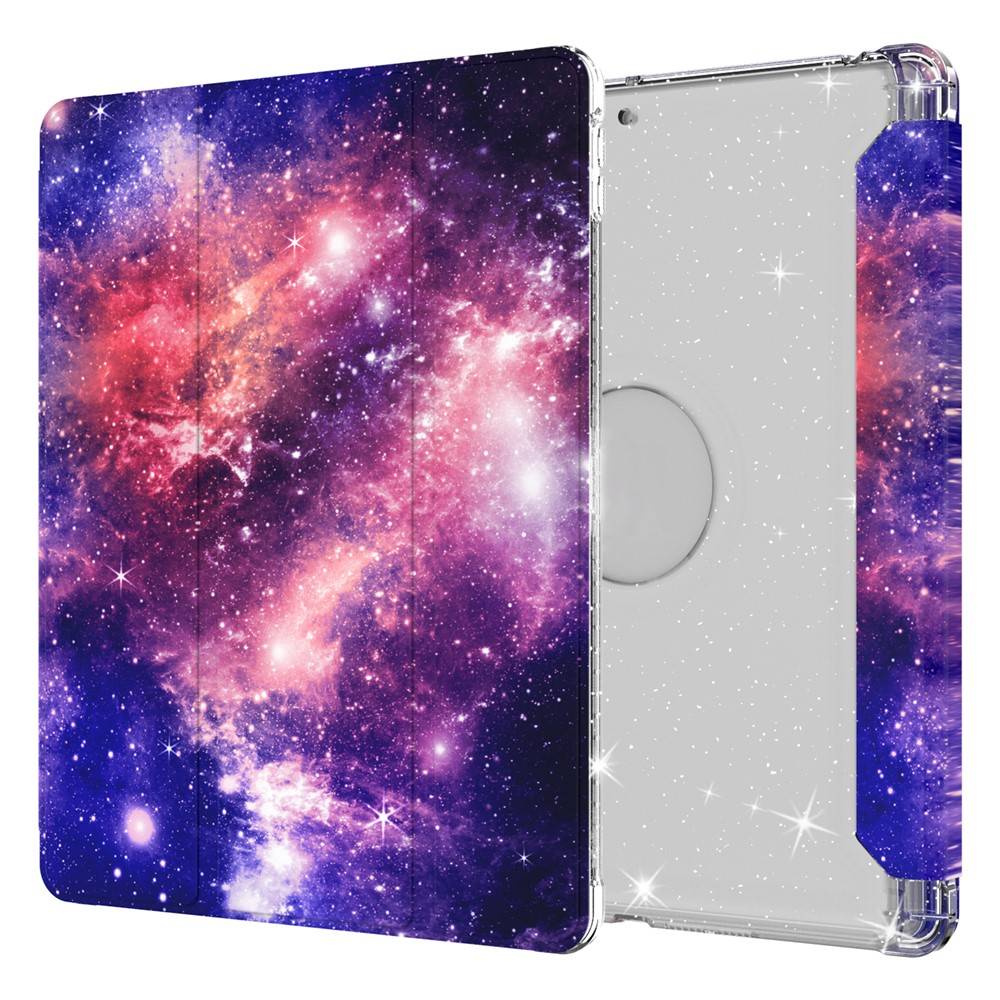 Pattern Printing Tri-fold Stand PU Leather Cover + Clear TPU Back Panel Tablet Shell Cover for iPad 10.2 (2021)/(2020)/(2019) - Starry Sky