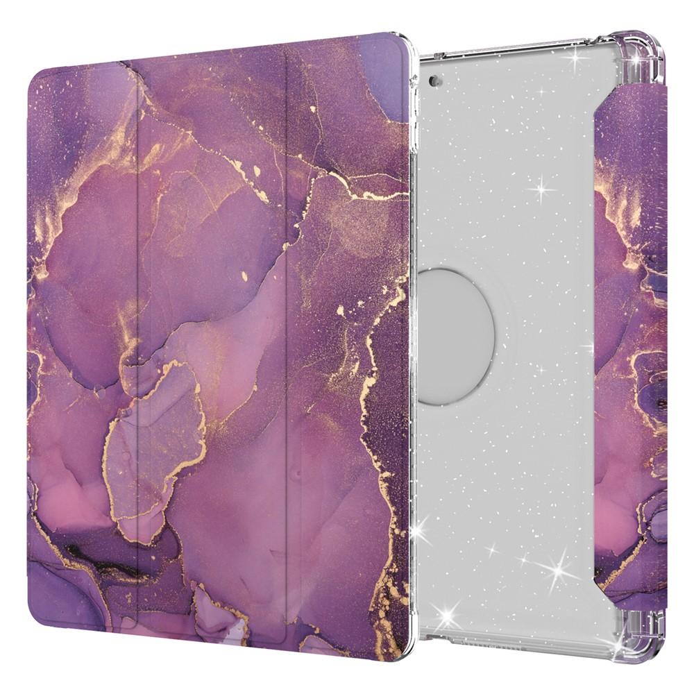 Pattern Printing Tri-fold Stand PU Leather Cover + Clear TPU Back Panel Tablet Shell Cover for iPad 10.2 (2021)/(2020)/(2019) - Marble Pattern/Purple
