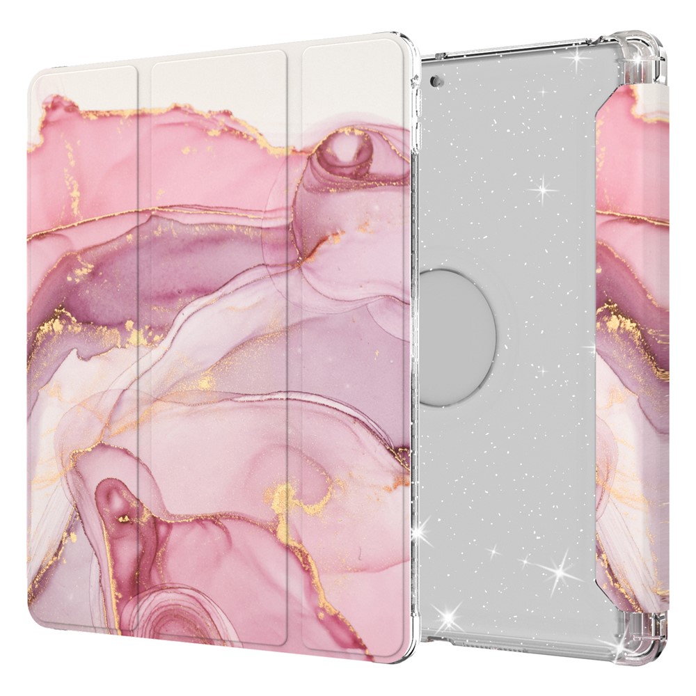 Pattern Printing Tri-fold Stand PU Leather Cover + Clear TPU Back Panel Tablet Shell Cover for iPad 10.2 (2021)/(2020)/(2019) - Marble Pattern/Pink