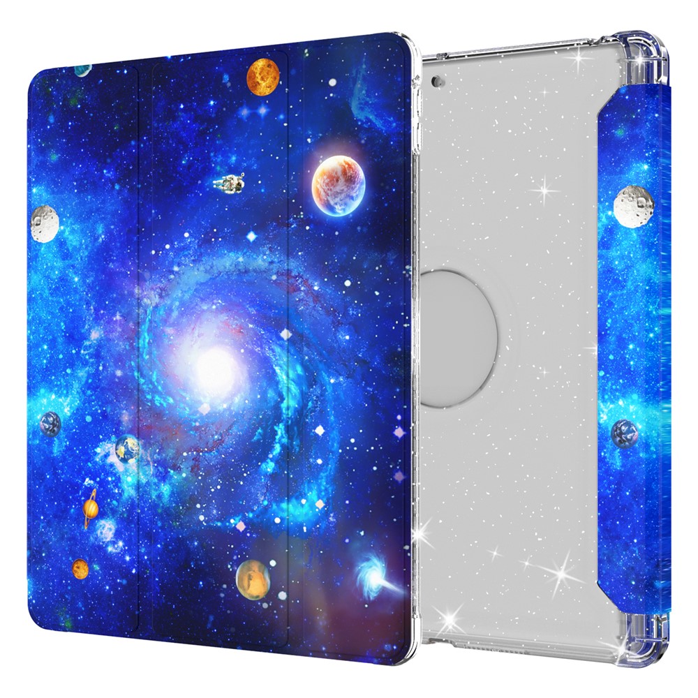 Pattern Printing Tri-fold Stand PU Leather Cover + Clear TPU Back Panel Tablet Shell Cover for iPad 10.2 (2021)/(2020)/(2019) - Universe
