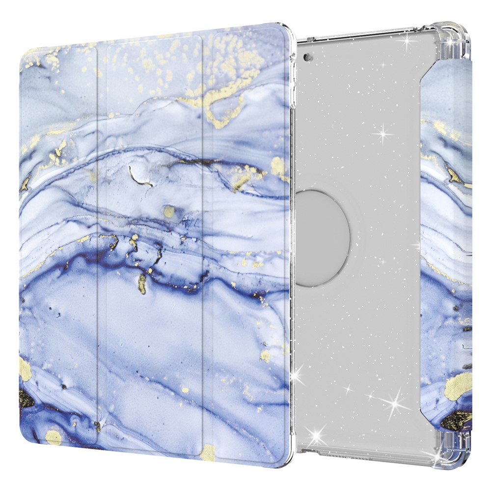 Pattern Printing Tri-fold Stand PU Leather Cover + Clear TPU Back Panel Tablet Shell Cover for iPad 10.2 (2021)/(2020)/(2019) - Marble Pattern/Blue
