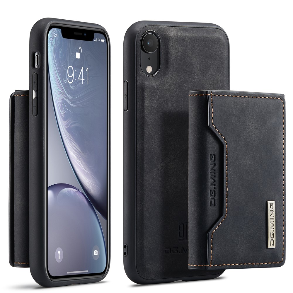 DG.MING M2 Series Detachable 2 in 1 Magnetic Wallet Design Phone Hybrid Case Shell with Kickstand for iPhone XR 6.1 inch - Black