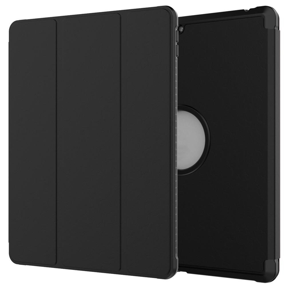 A07 Drop-Resistance Tri-Fold Leather Tablet Case Cover for iPad 10.2 (2021)/(2020)/(2019) - Black