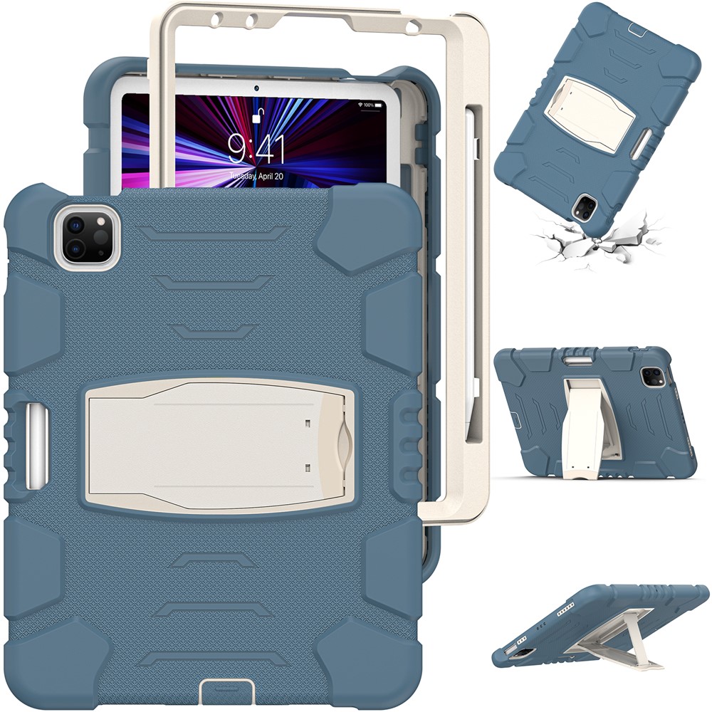 Kickstand Design Drop-Proof Hybrid Tablet Cover with Stylus Pen Magnetic Pairing and Charging Function for iPad Pro 11 (2022) /  (2021) / (2020) / (2018) / Air (2020) / Air (2022) - Cornflower Blue