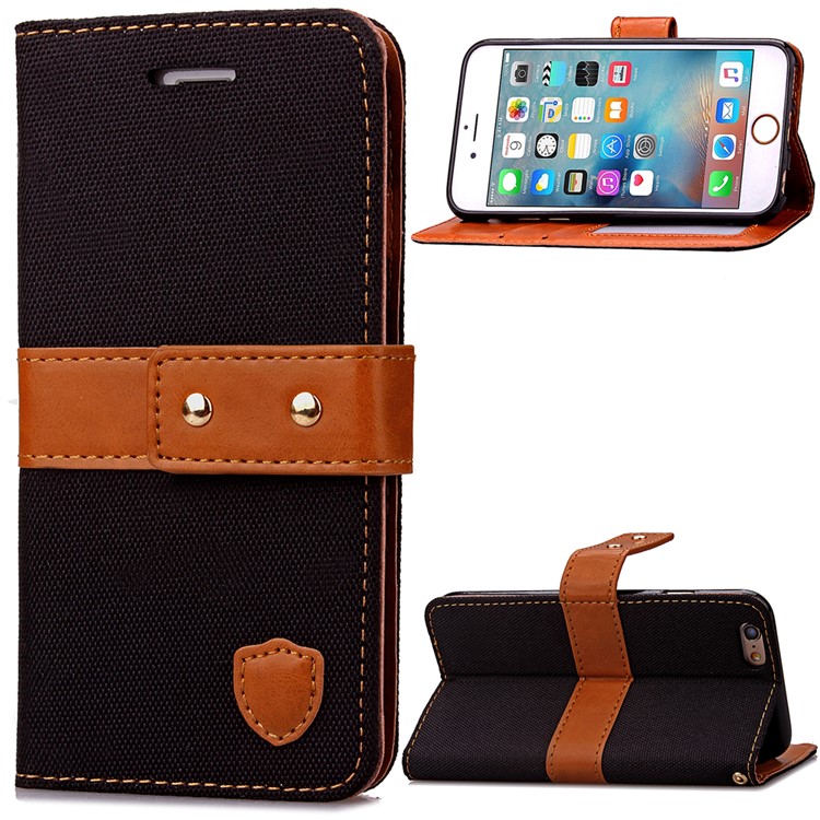 Jeans Cloth Wallet Leather Stand Case for iPhone 6s/6 - Black-1