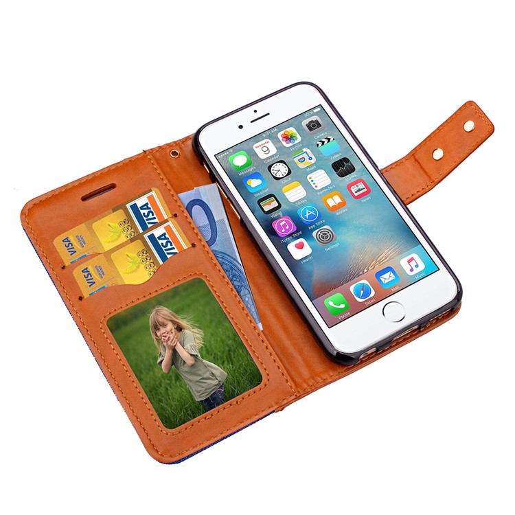 Jeans Cloth Wallet Leather Stand Case for iPhone 6s/6 - Black-8