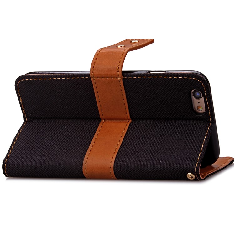 Jeans Cloth Wallet Leather Stand Case for iPhone 6s/6 - Black-9