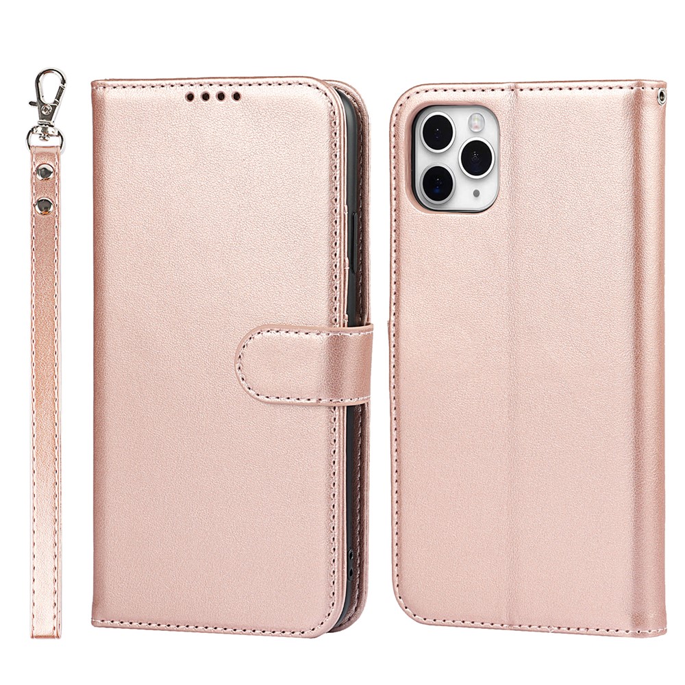Wallet Design Felled Seam R61 Texture PU Leather Mobile Phone Cover Shell for iPhone 11 Pro Max 6.5 inch - Rose Gold