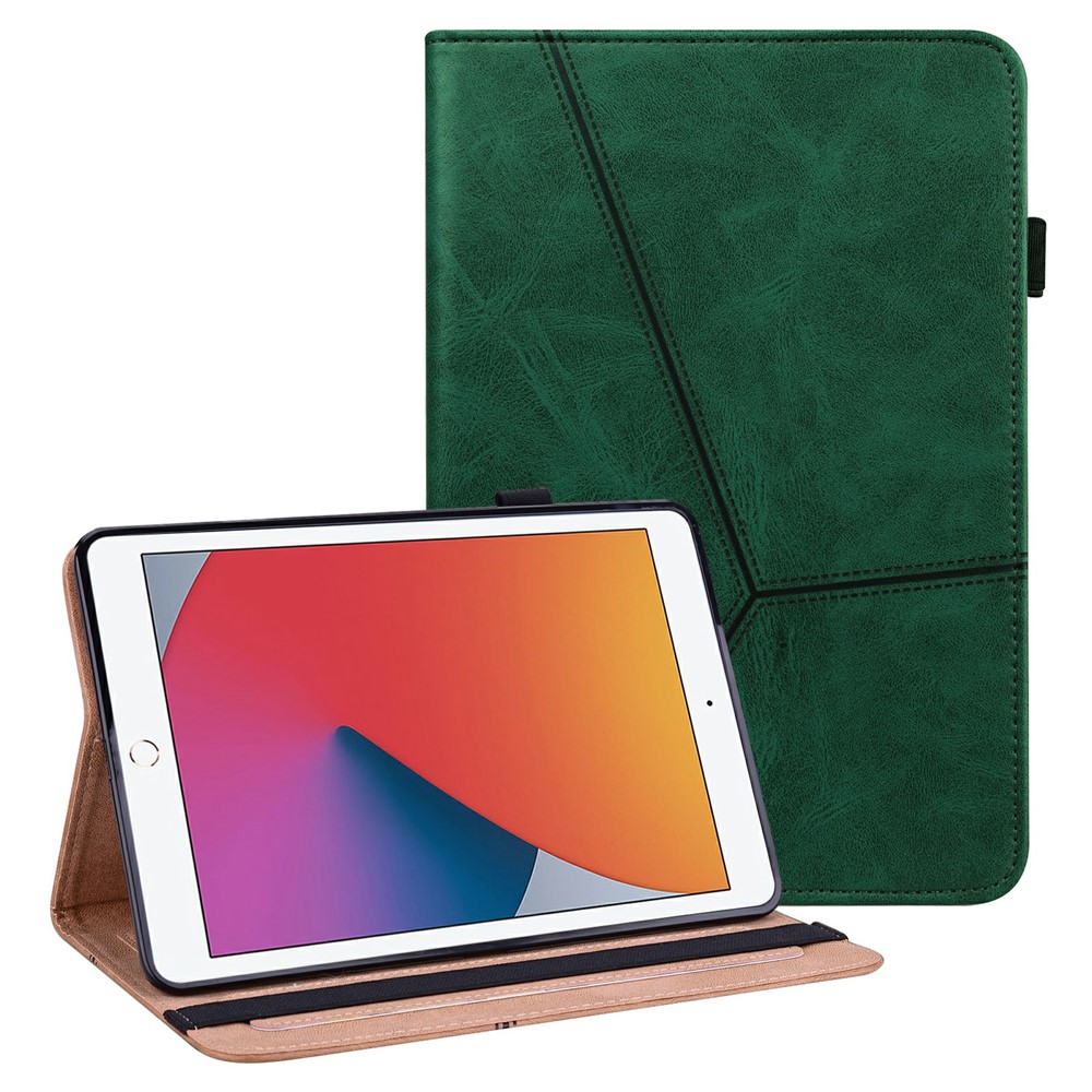 Auto Wake/Sleep Function Plain Leather Tablet Cover with Card Holder and Foldable Stand for iPad 10.2 (2021)/(2020)/(2019) - Green