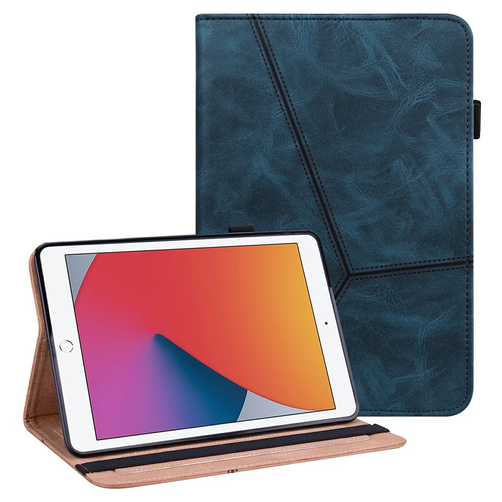 Auto Wake/Sleep Function Plain Leather Tablet Cover with Card Holder and Foldable Stand for iPad 10.2 (2021)/(2020)/(2019) - Blue