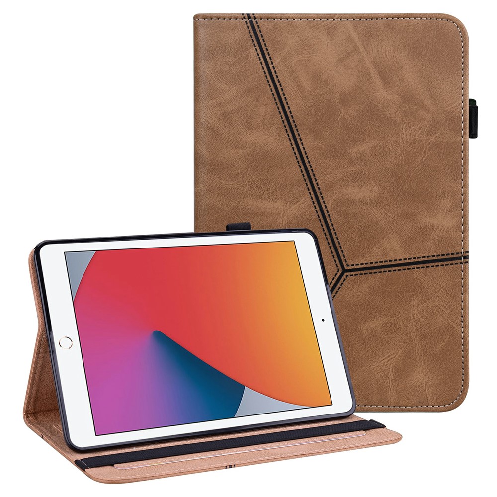 Auto Wake/Sleep Function Plain Leather Tablet Cover with Card Holder and Foldable Stand for iPad 10.2 (2021)/(2020)/(2019) - Brown