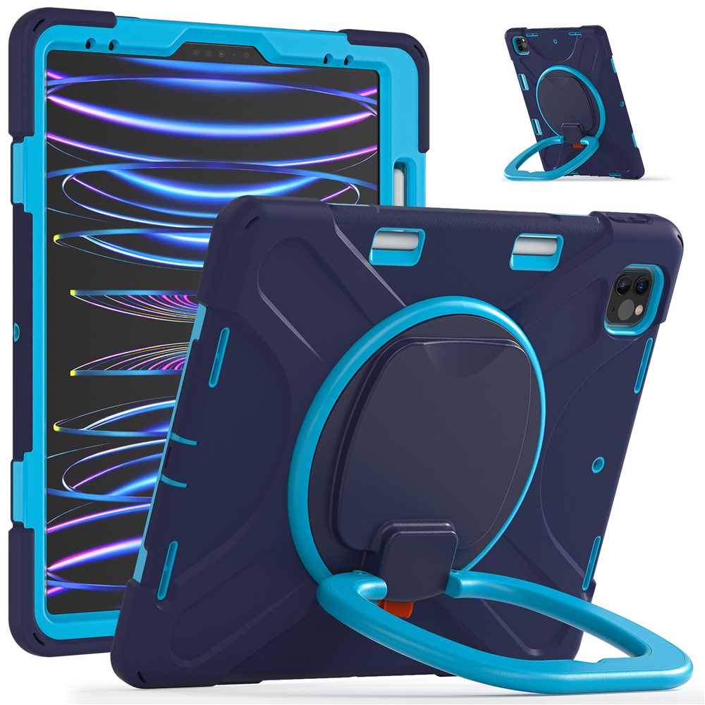 Magnetic-Absorbed Pen Slot Design Hybrid Tablet Cover with 360° Swivel Kickstand Case for iPad Pro 12.9 inch (2022) / (2021) / (2020) / (2018) - Navy Blue / Blue