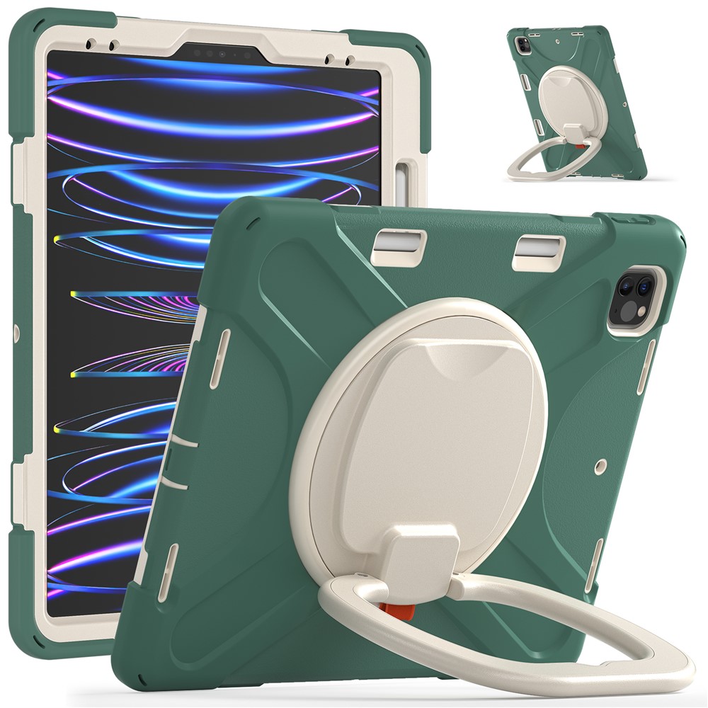 Magnetic-Absorbed Pen Slot Design Hybrid Tablet Cover with 360° Swivel Kickstand Case for iPad Pro 12.9 inch (2022) / (2021) / (2020) / (2018) - Emerald Green