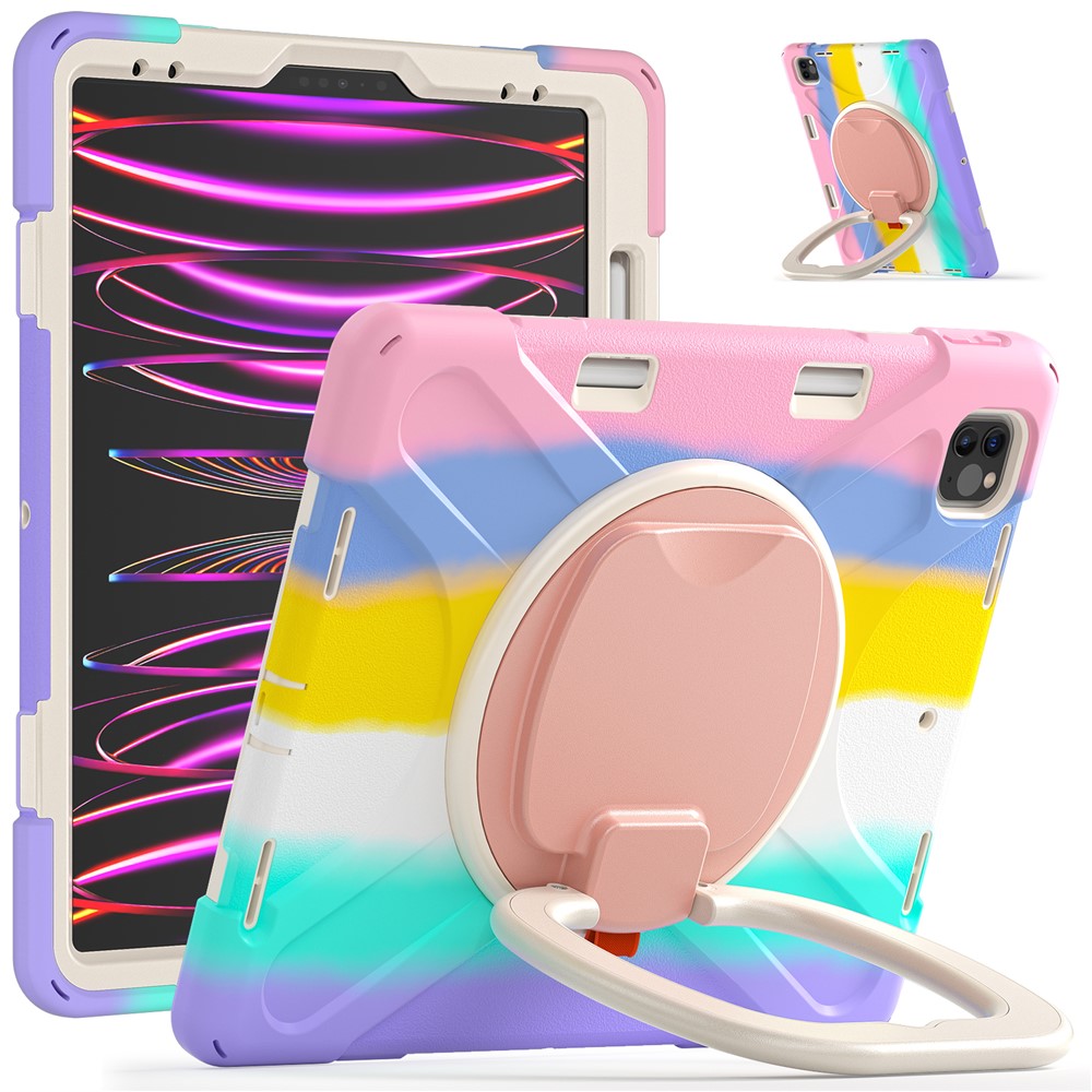 Magnetic-Absorbed Pen Slot Design Hybrid Tablet Cover with 360° Swivel Kickstand Case for iPad Pro 12.9 inch (2022) / (2021) / (2020) / (2018) - Colorful / Pink